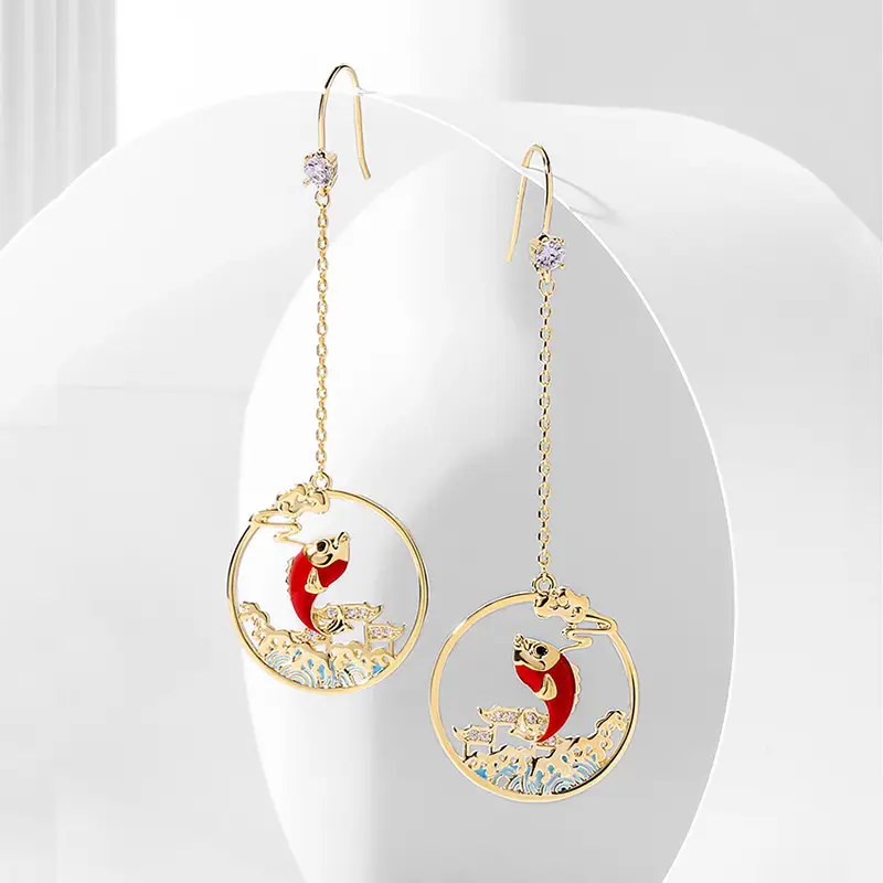 Red Chinese Style Pearl Petal Tassel Earrings for Bridal Wear - Image 8