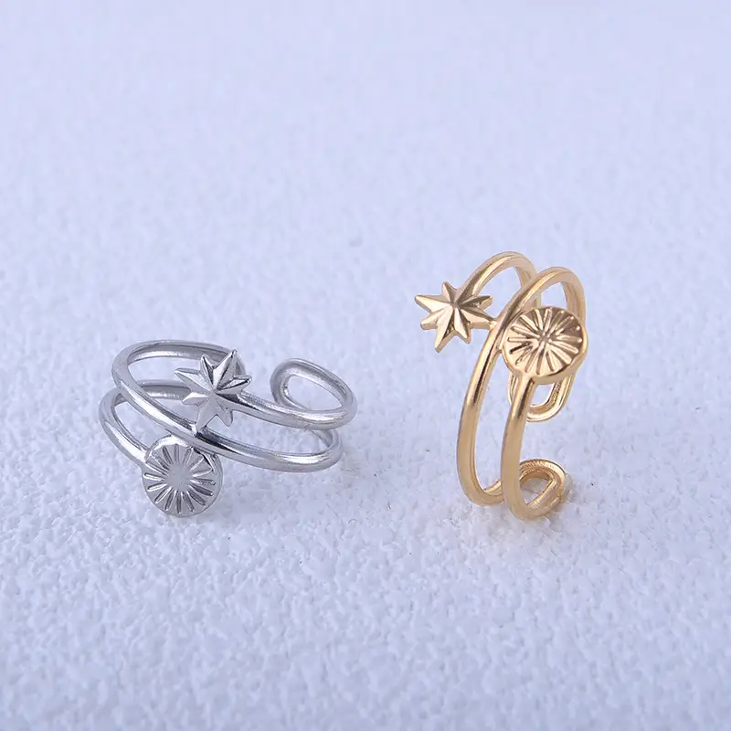 Cross-Border Sun Star Titanium Steel Ring Gold Silver - Image 3