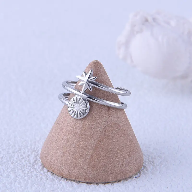 Cross-Border Sun Star Titanium Steel Ring Gold Silver - Image 4