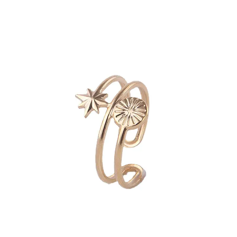 Cross-Border Sun Star Titanium Steel Ring Gold Silver - Image 6