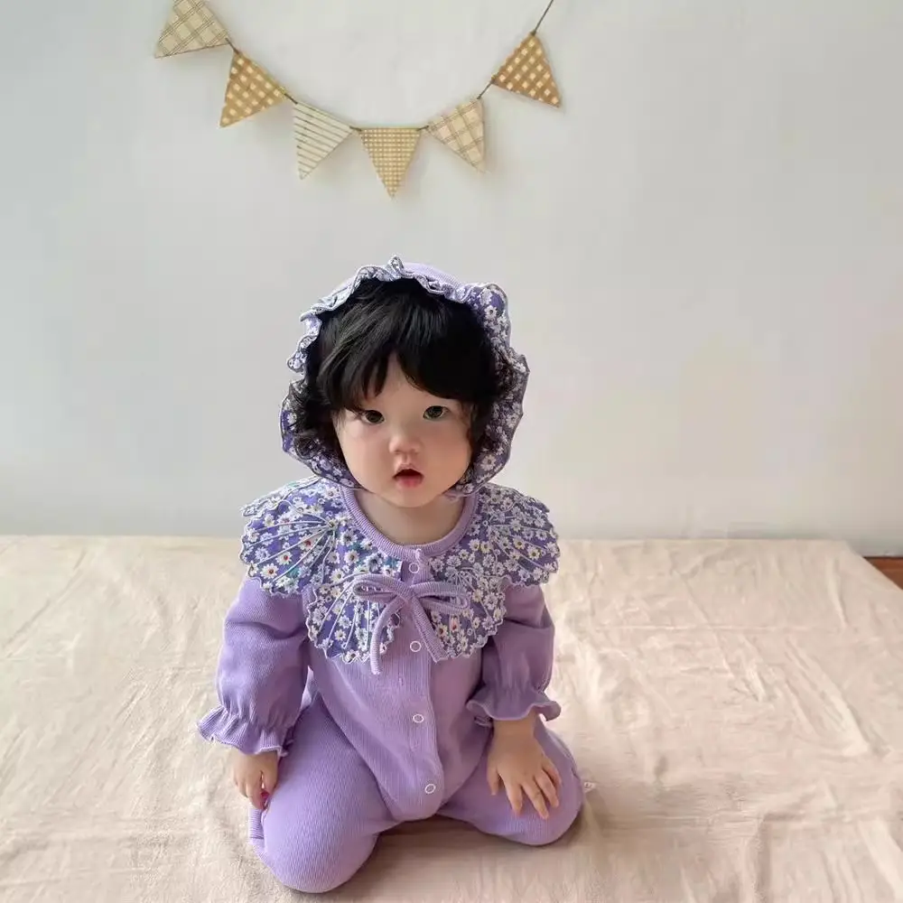 Korean Style Baby Bodysuit Purple Cartoon Princess Climbing Suit - Image 4