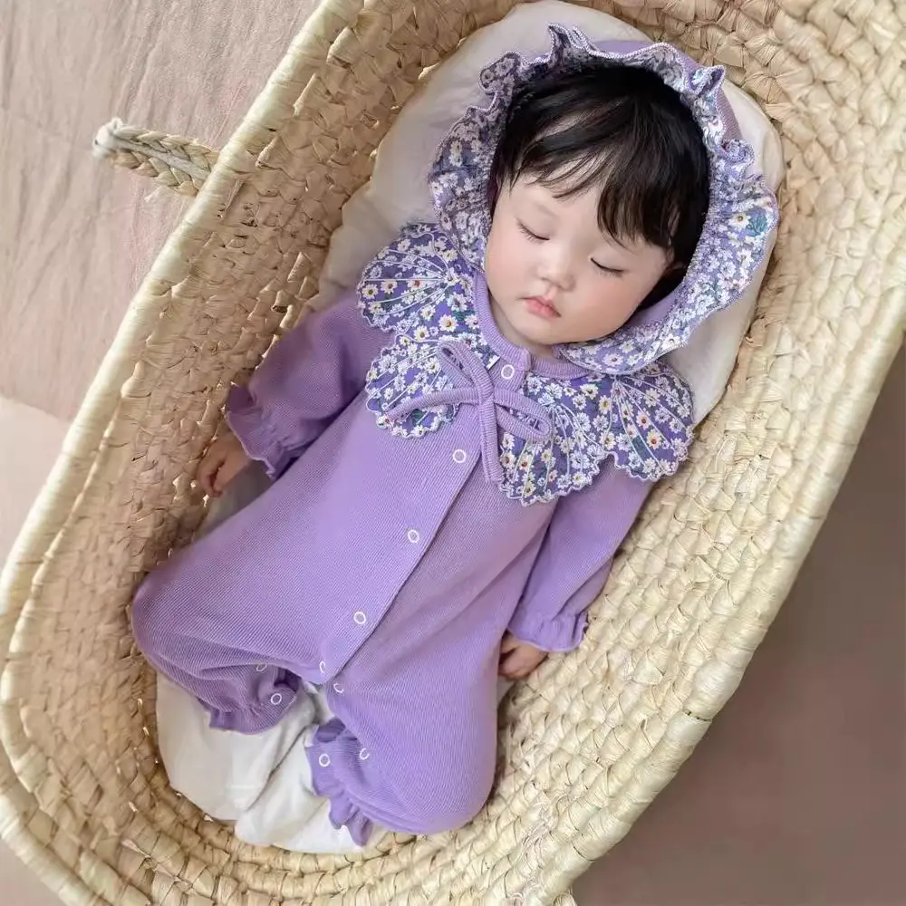 Korean Style Baby Bodysuit Purple Cartoon Princess Climbing Suit - Image 5