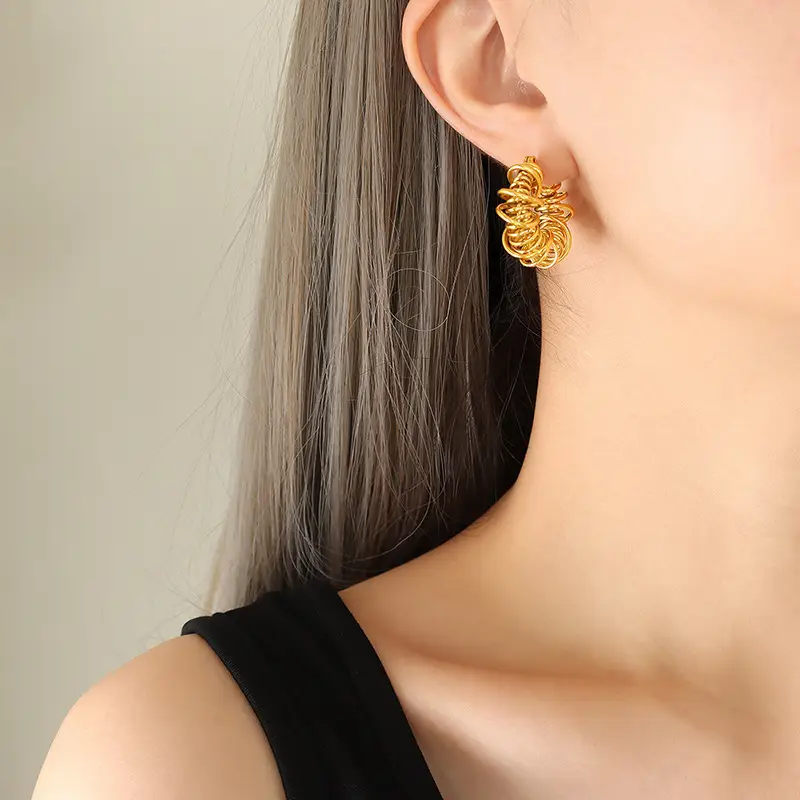 Copper Geometric U-Shaped Earrings for Women - Image 6