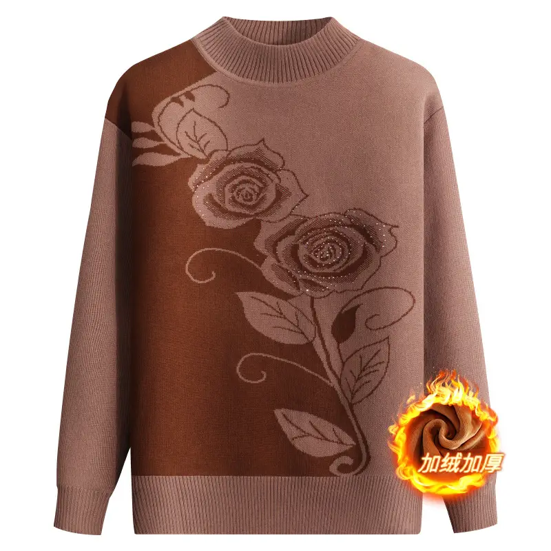 Mother's Fleece Rose Print Sweater Large Brown - Image 3