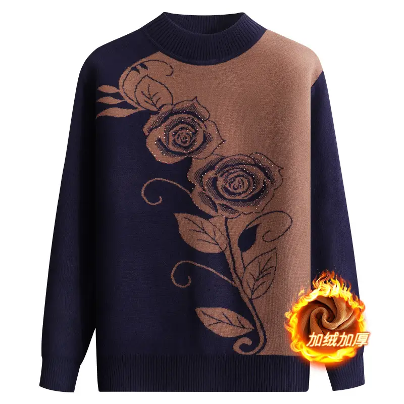 Mother's Fleece Rose Print Sweater Large Brown - Image 4