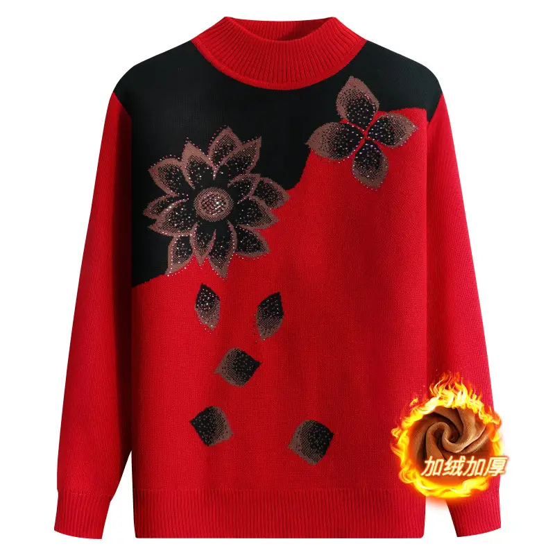 Mother's Fleece Rose Print Sweater Large Brown - Image 5