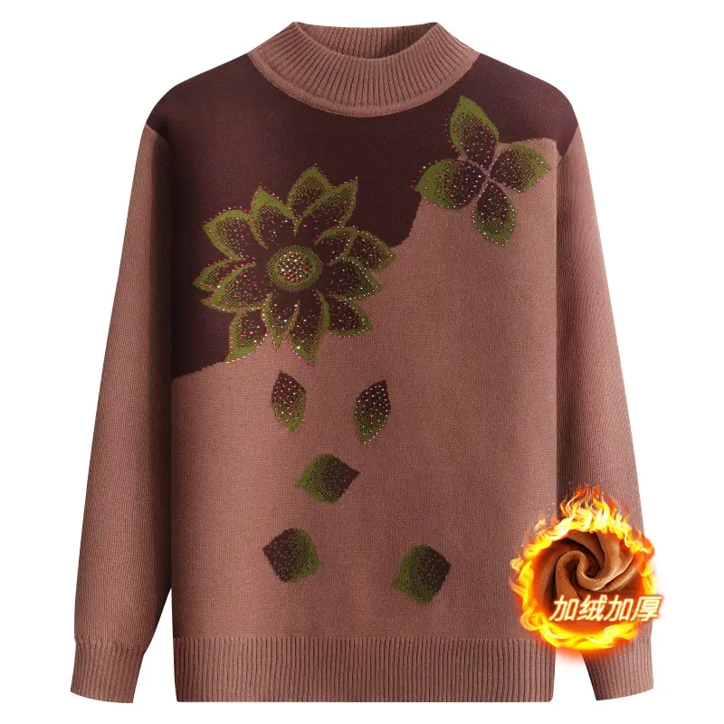 Mother's Fleece Rose Print Sweater Large Brown - Image 6