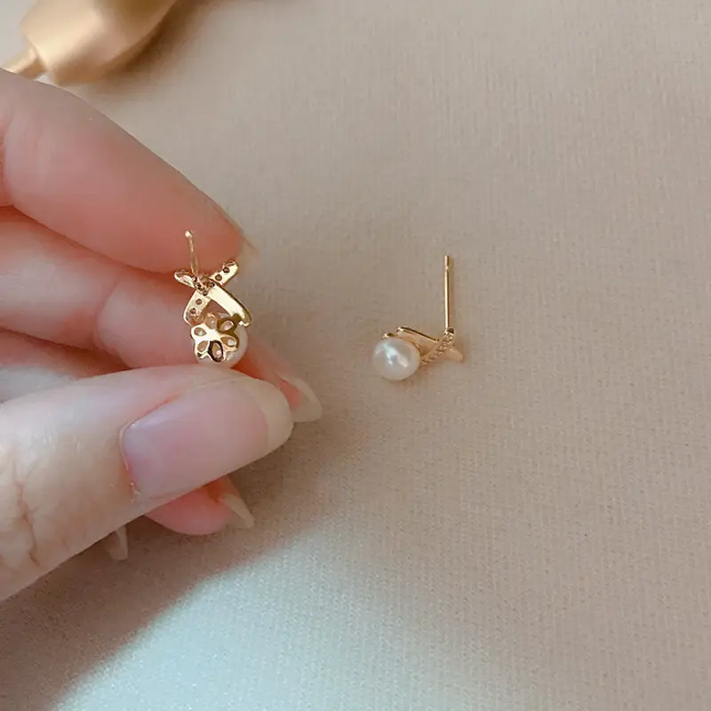 S925 Silver Pearl Cross Earrings for Women