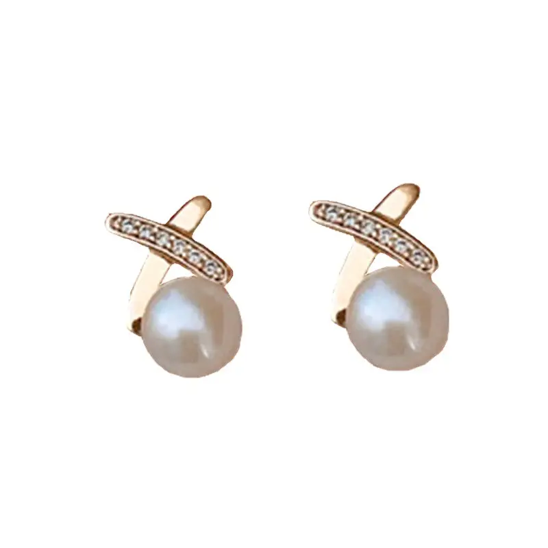 S925 Silver Pearl Cross Earrings for Women