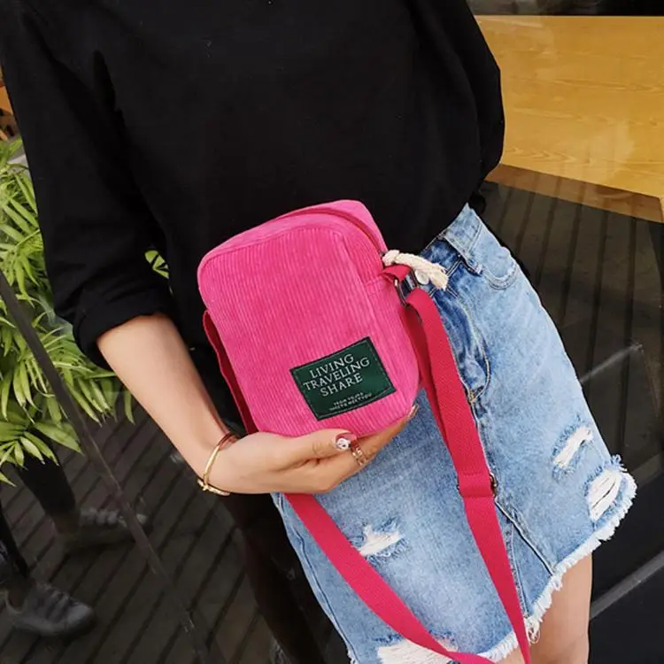 Korean Style Crossbody Bag Red Corduroy Small Square - Image 14