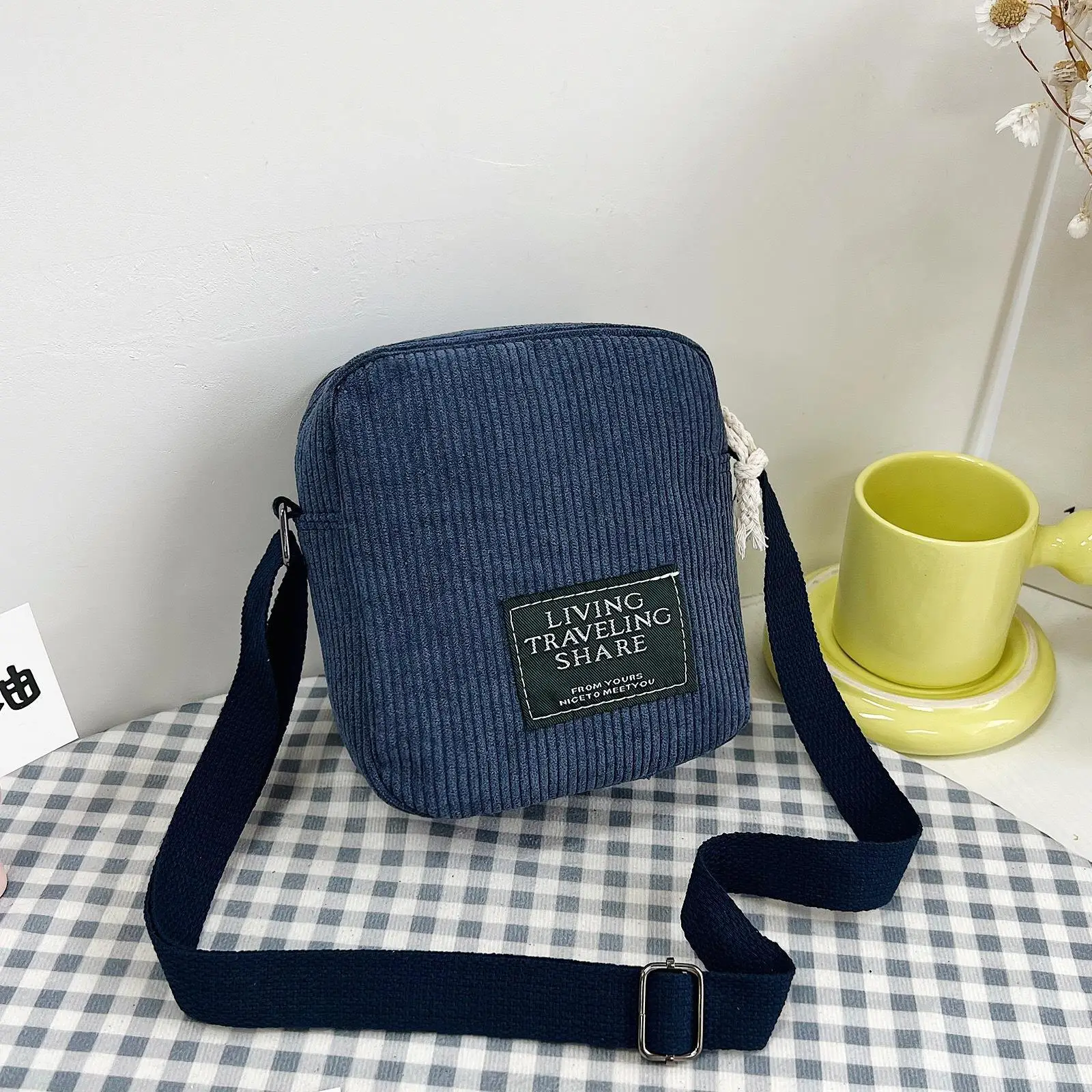 Korean Style Crossbody Bag Red Corduroy Small Square - Image 10