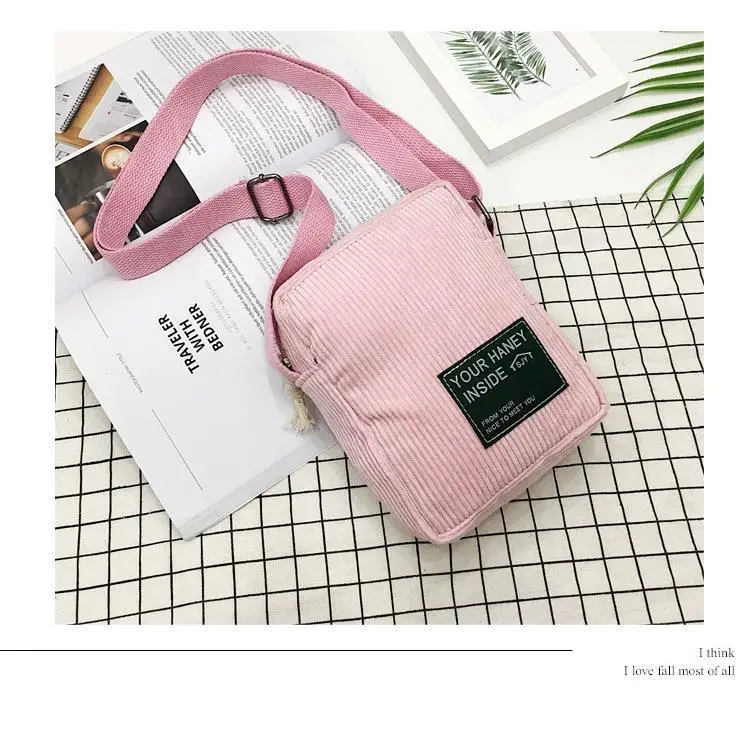 Korean Style Crossbody Bag Red Corduroy Small Square - Image 4