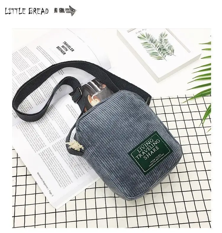 Korean Style Crossbody Bag Red Corduroy Small Square - Image 5