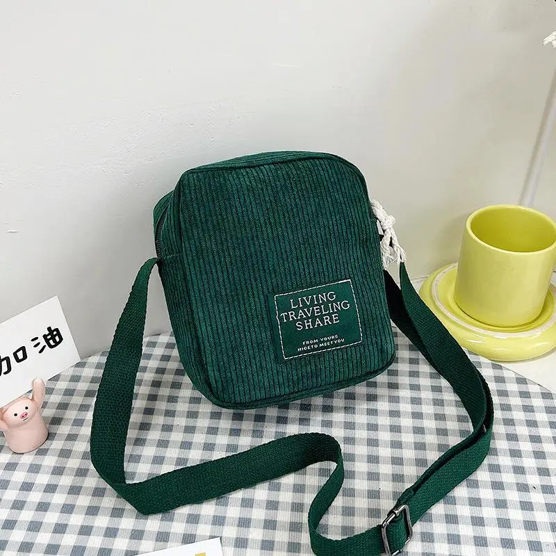 Korean Style Crossbody Bag Red Corduroy Small Square - Image 6
