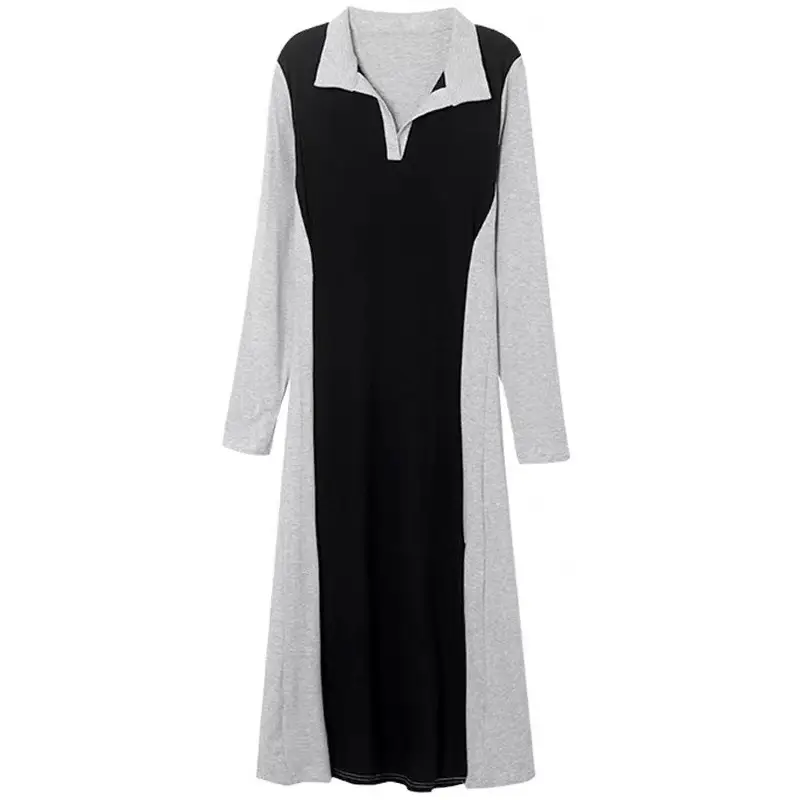 Black Long Sleeve Polo Collar Dress for Women
