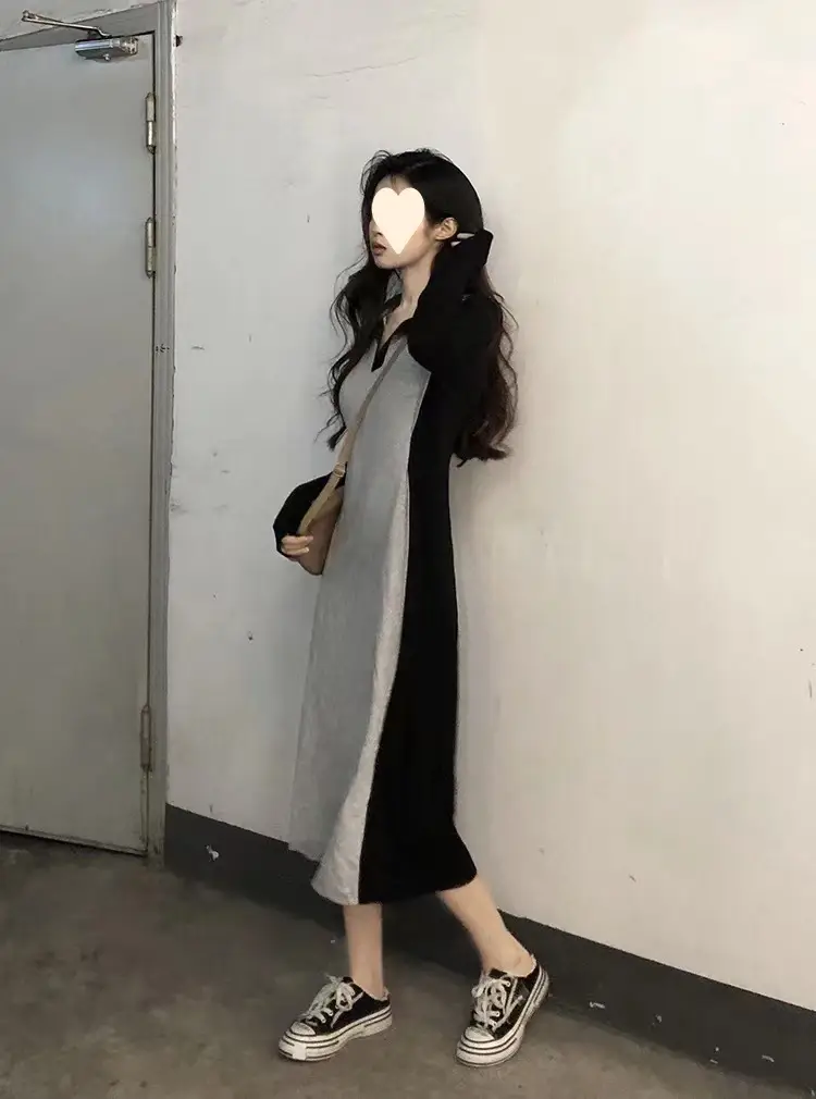 Black Long Sleeve Polo Collar Dress for Women — feature 10