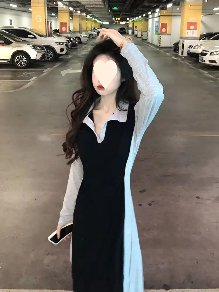 Black Long Sleeve Polo Collar Dress for Women — feature 15