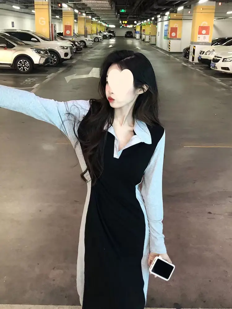 Black Long Sleeve Polo Collar Dress for Women — feature 16