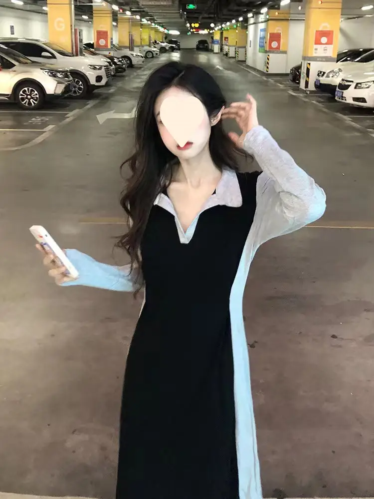 Black Long Sleeve Polo Collar Dress for Women — feature 17