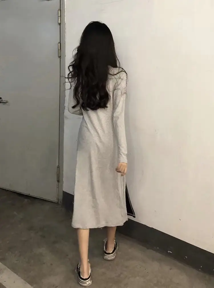 Black Long Sleeve Polo Collar Dress for Women — feature 19