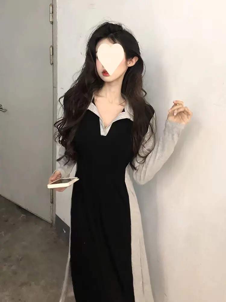 Black Long Sleeve Polo Collar Dress for Women — feature 6