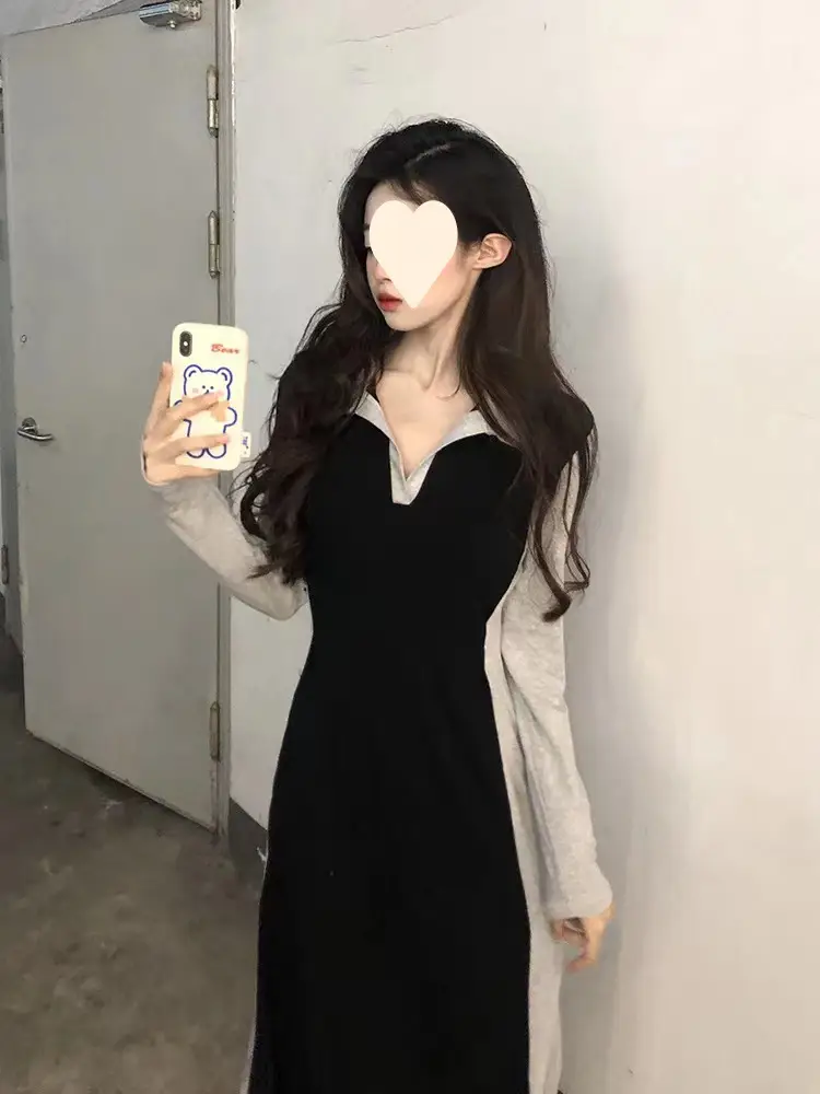 Black Long Sleeve Polo Collar Dress for Women — feature 8
