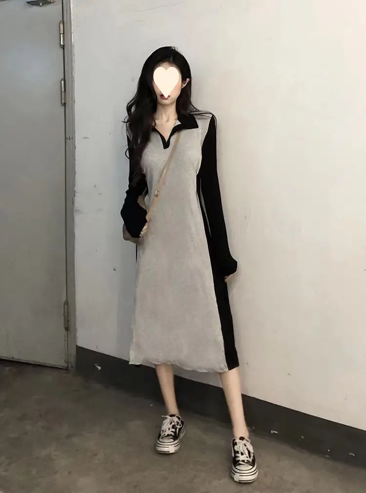 Black Long Sleeve Polo Collar Dress for Women — feature 9
