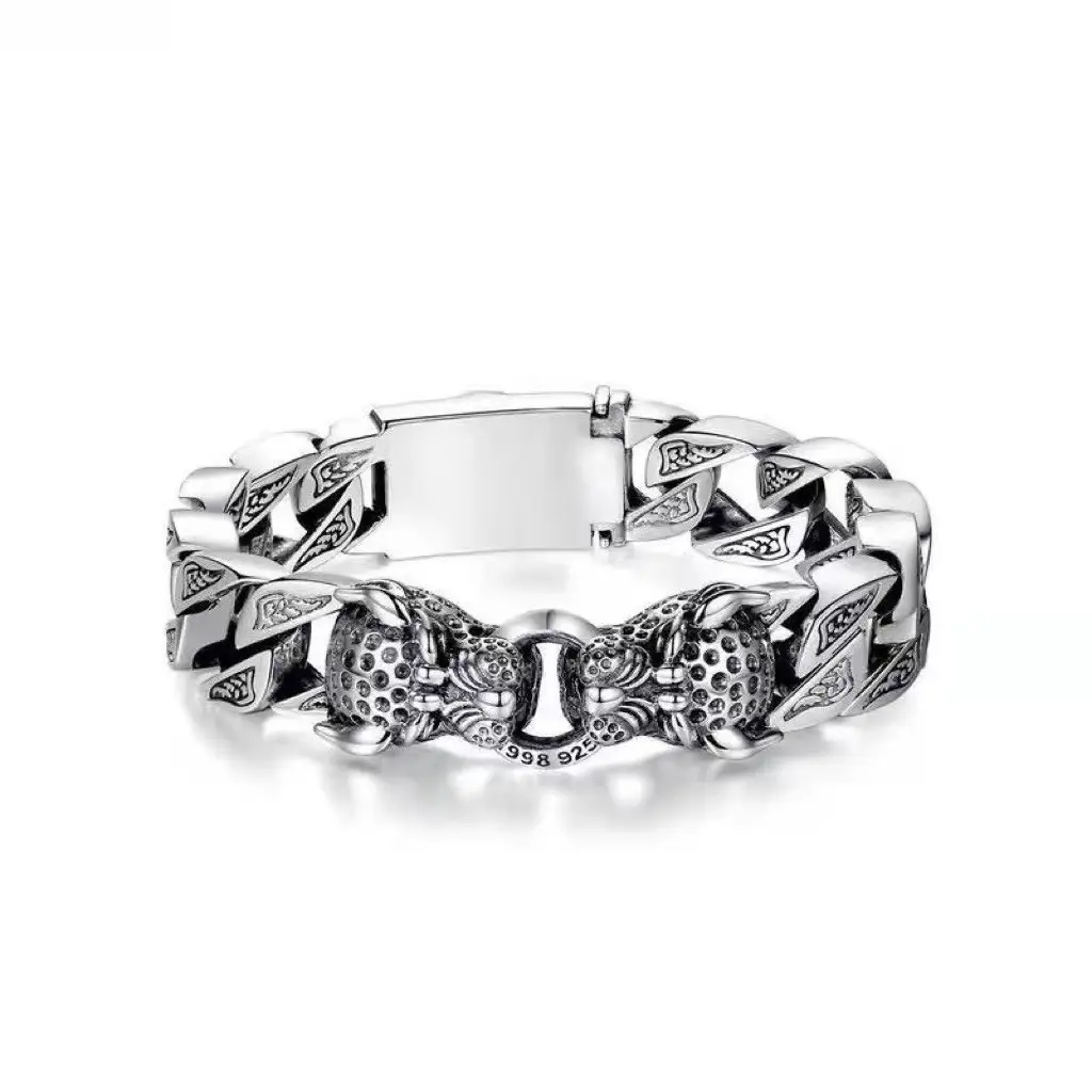 Retro Thai Silver Leopard Bracelet for Men — feature 5