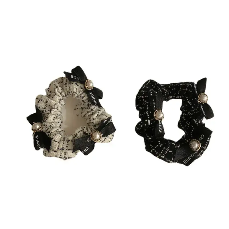 Chanel Style Pearl Bow Hair Ties Black White 2021