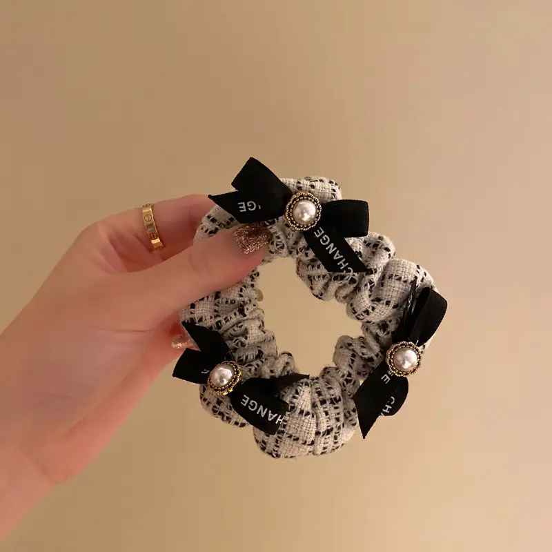 Chanel Style Pearl Bow Hair Ties Black White 2021 — feature 2