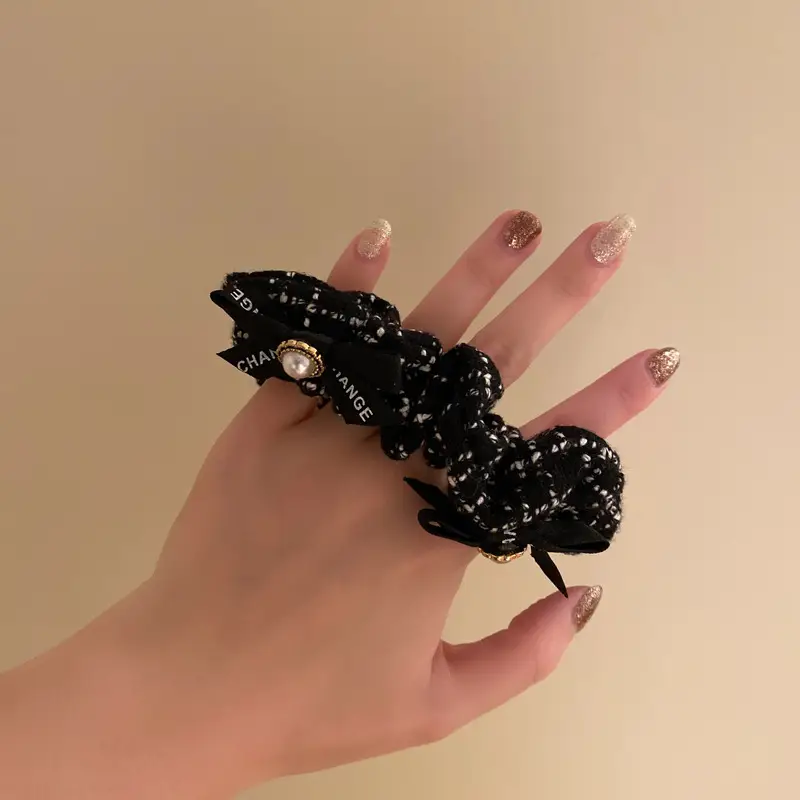 Chanel Style Pearl Bow Hair Ties Black White 2021 — feature 5