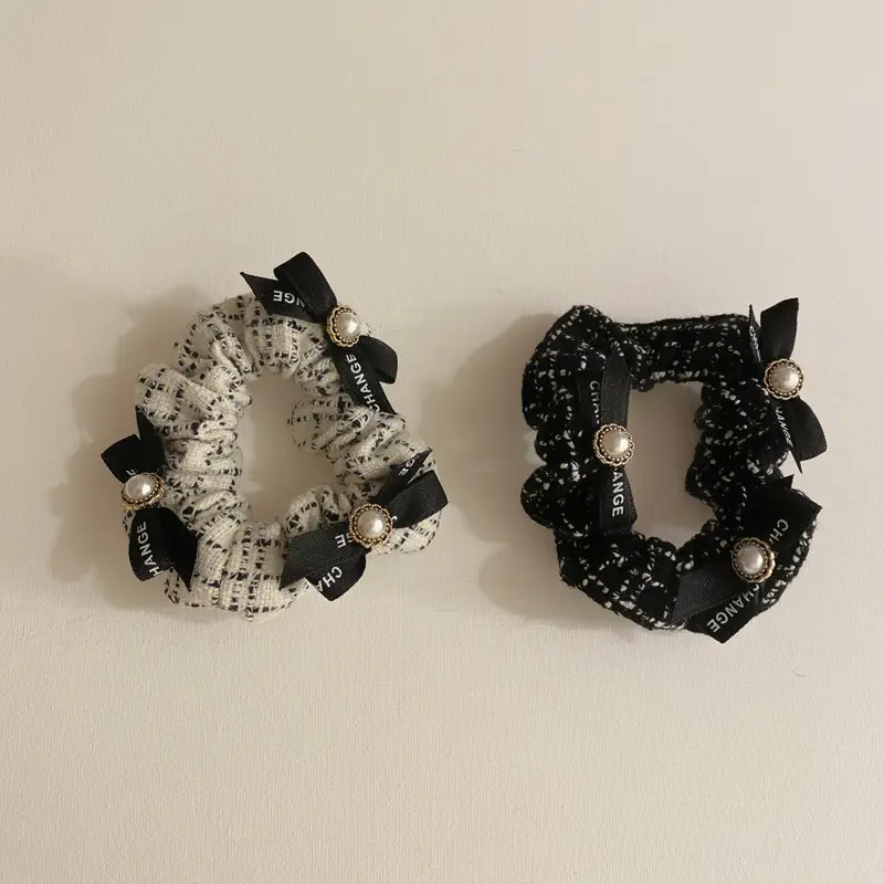 Chanel Style Pearl Bow Hair Ties Black White 2021 — feature 7