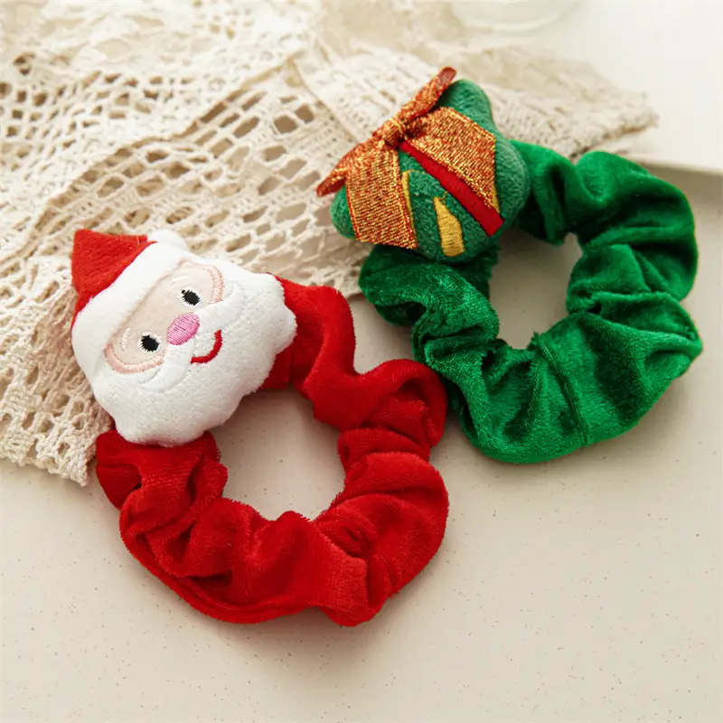 Christmas Santa Head Plush Hair Ring Red - Image 8