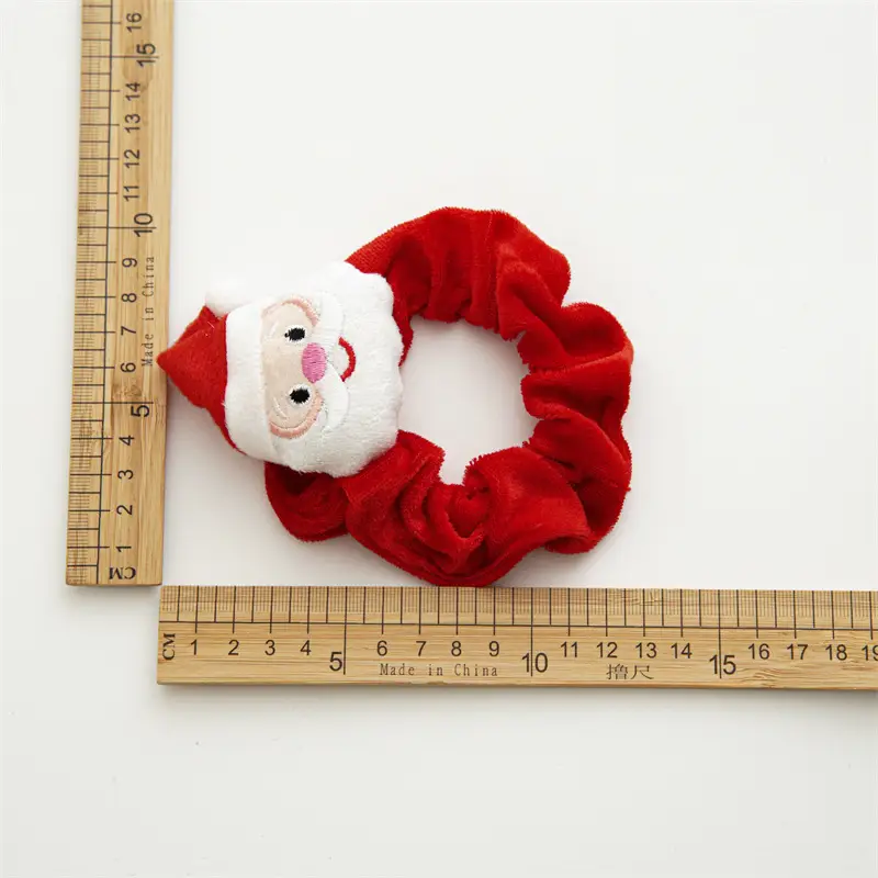 Christmas Santa Head Plush Hair Ring Red - Image 10