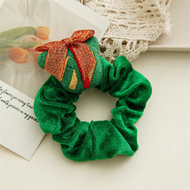 Christmas Santa Head Plush Hair Ring Red - Image 2