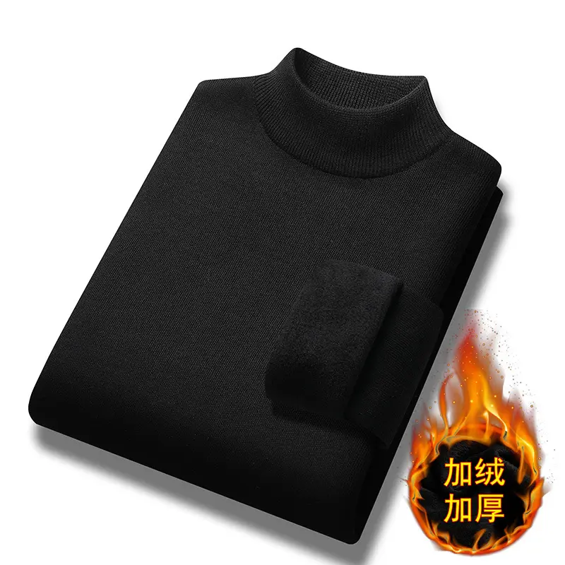 Men's Fleece Lined Turtleneck Sweater Black - Image 6