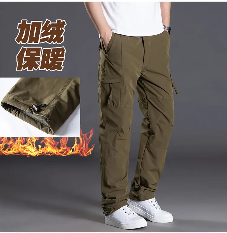 Men's Fleece Lined Windproof Pants Olive Green — feature 18