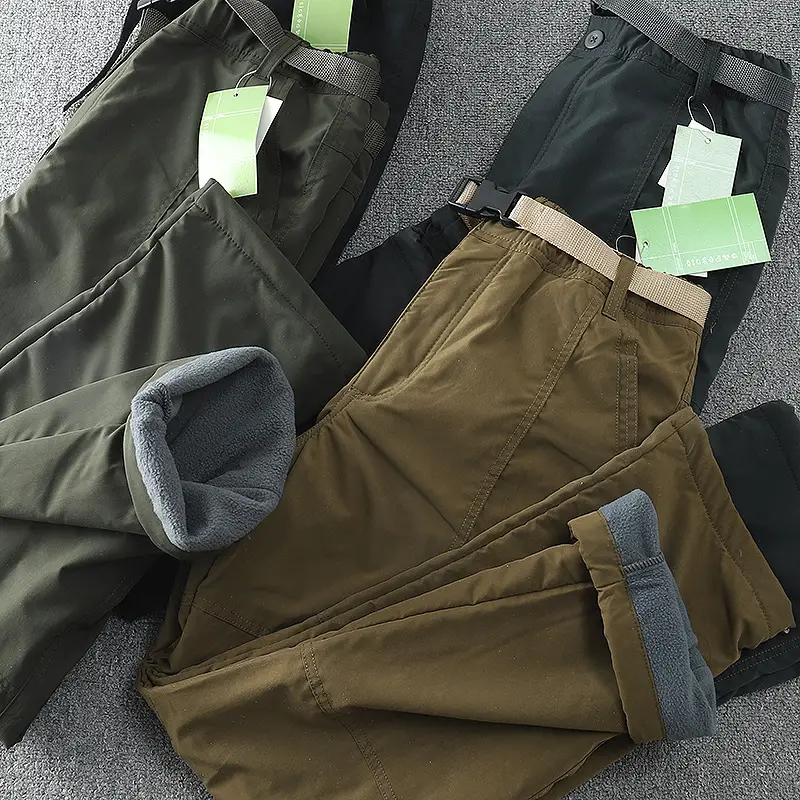 Men's Fleece Lined Windproof Pants Olive Green — feature 20