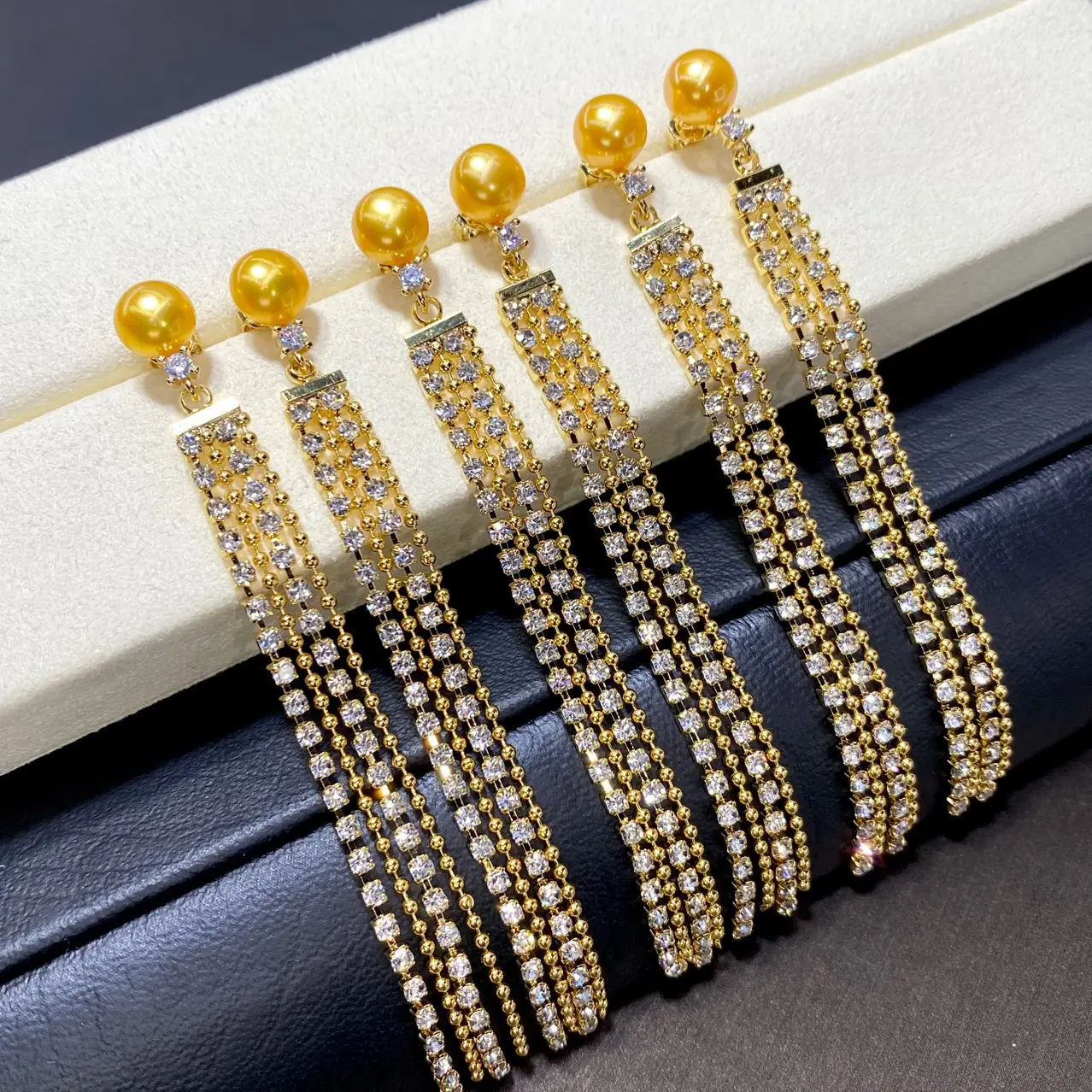 Purple Pearl Long Tassel Earrings with Gold Beads