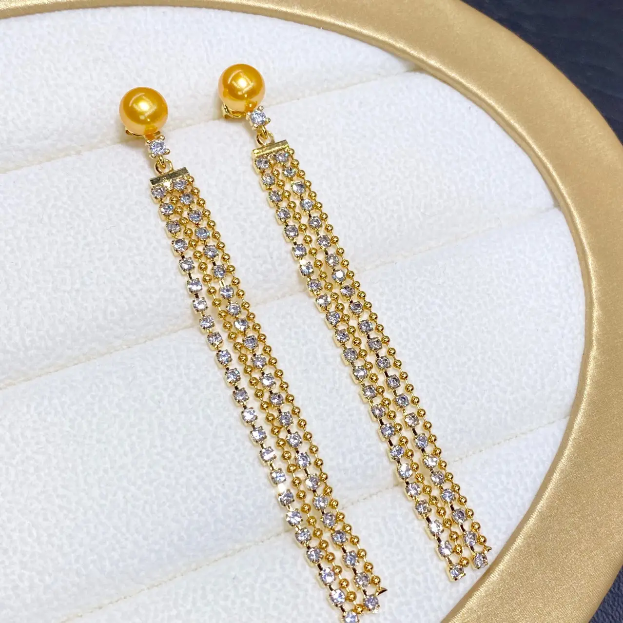 Purple Pearl Long Tassel Earrings with Gold Beads