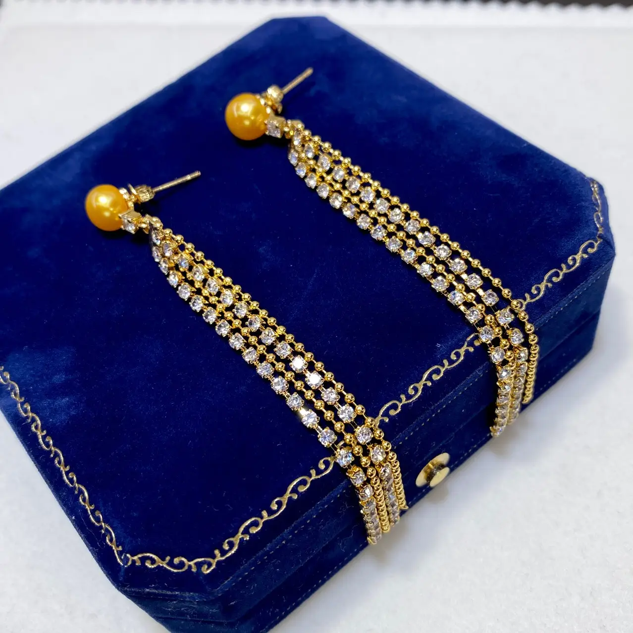 Purple Pearl Long Tassel Earrings with Gold Beads — feature 10