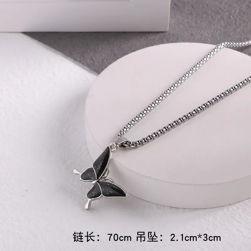 Black Butterfly Temperature Necklace for Men Women