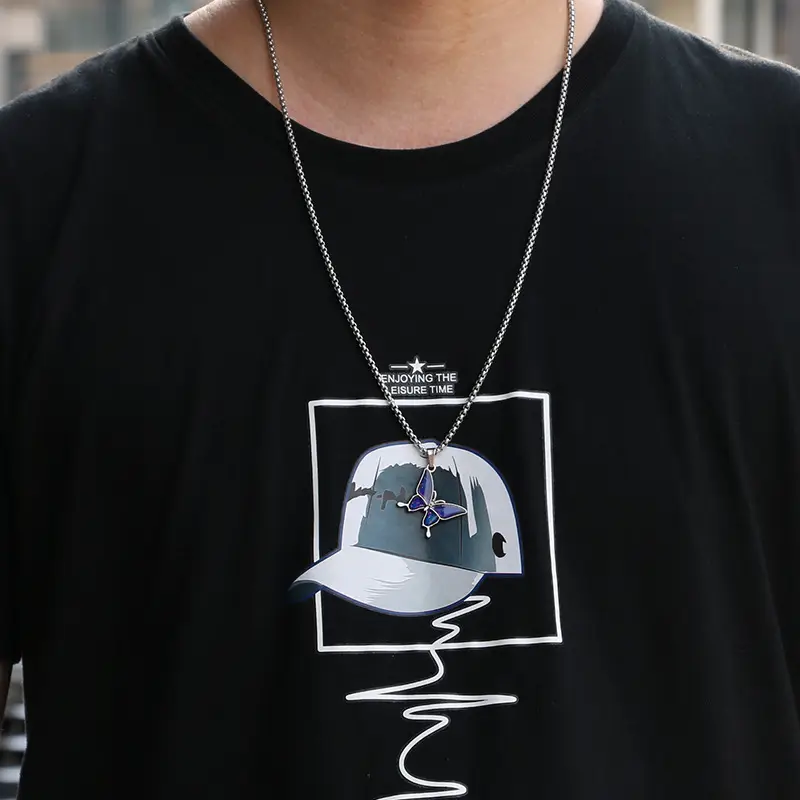 Black Butterfly Temperature Necklace for Men Women