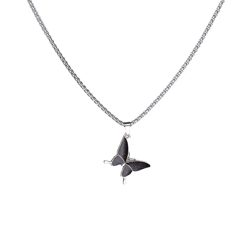 Black Butterfly Temperature Necklace for Men Women