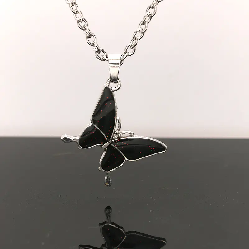 Black Butterfly Temperature Necklace for Men Women