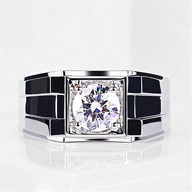 Classic Diamond Ring for Men Silver 3D Design