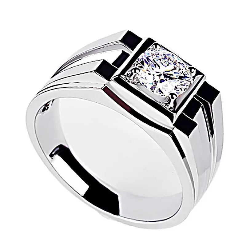 Classic Diamond Ring for Men Silver 3D Design