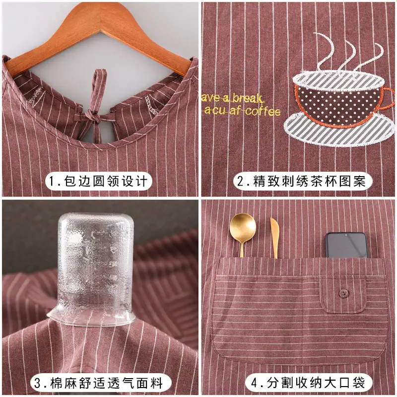 Women Cotton Long Sleeve Apron with Adjustable Tie - Image 25