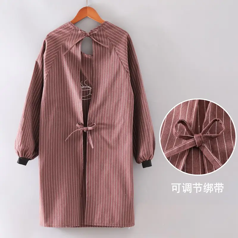 Women Cotton Long Sleeve Apron with Adjustable Tie - Image 26