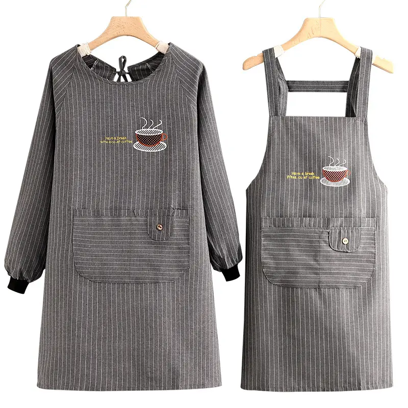 Women Cotton Long Sleeve Apron with Adjustable Tie - Image 27